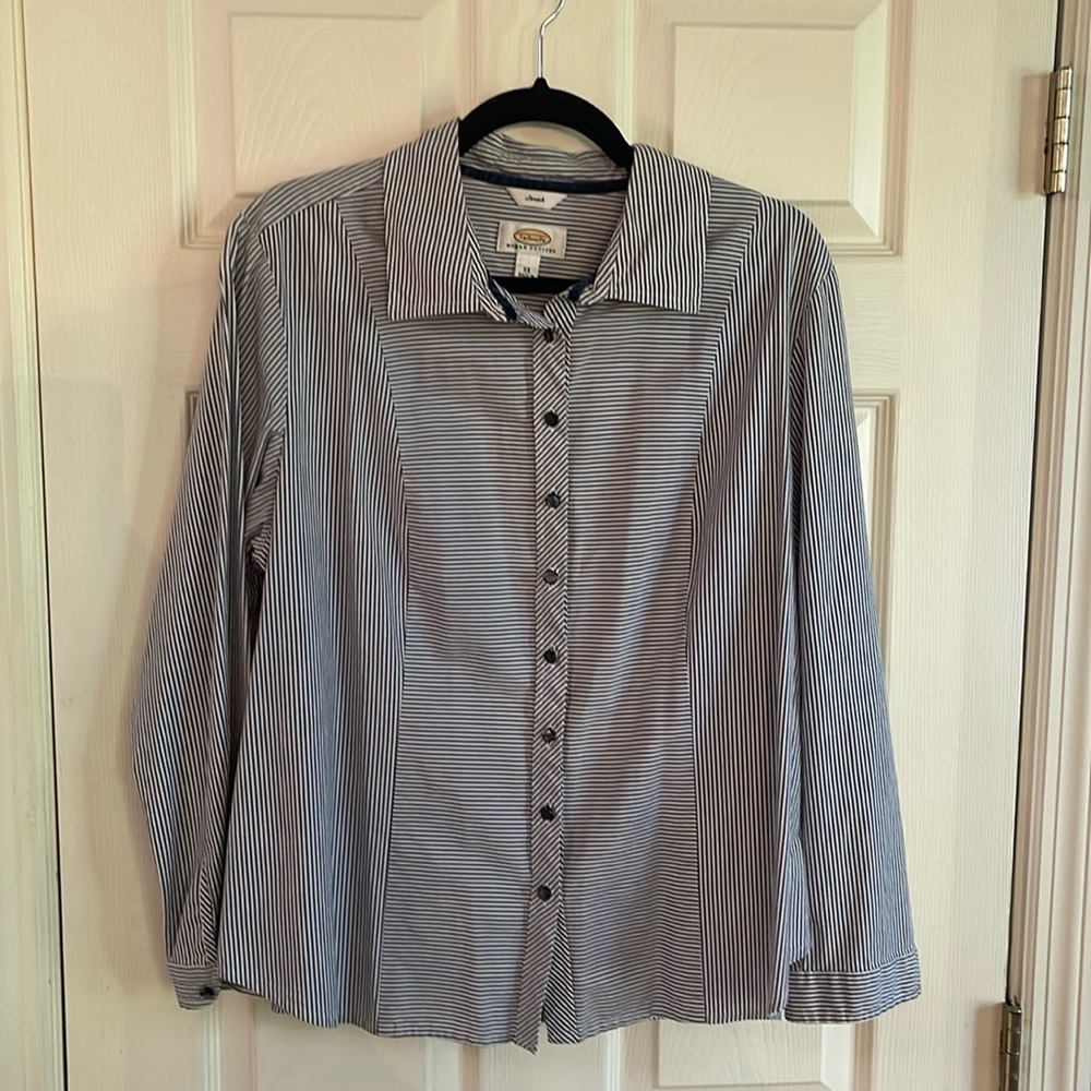 Talbots Blue & White Pinstriped Stretch Shirt